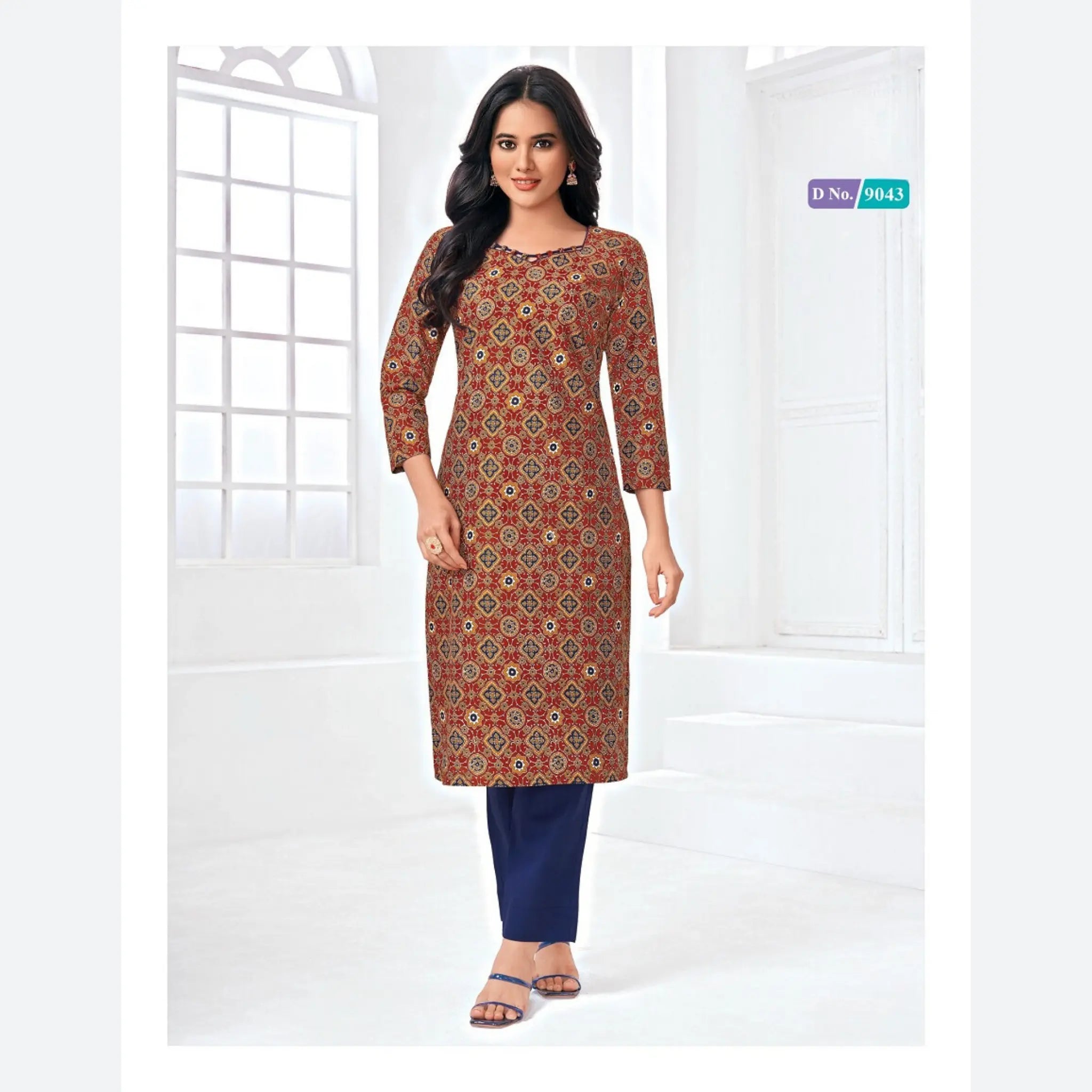 Ajrakh Print Cotton Kurti in Brownish Red | Women’s Fashion Main image