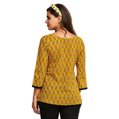 Brownish Yellow Butta Print Cotton Short Tops