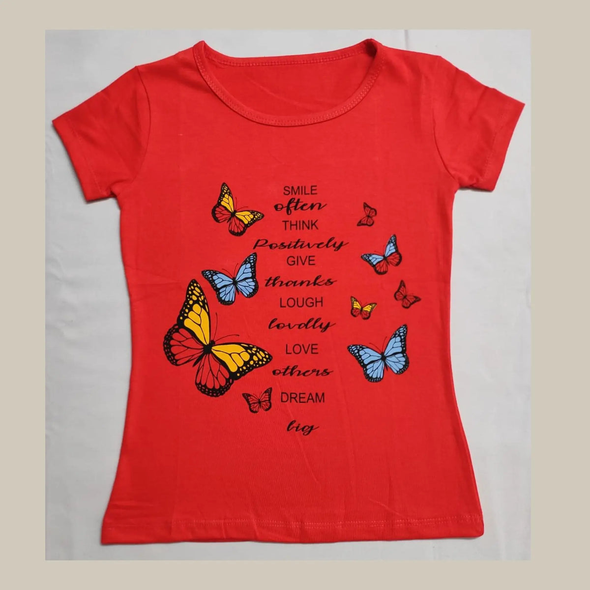Butterfly Print Red cotton  T-shirt for Girls Main image