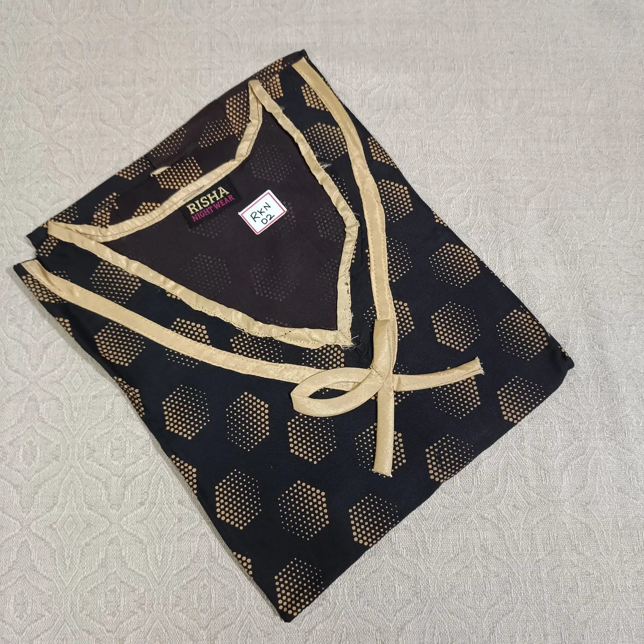 Charcoal Brown Geometric Print Fancy Lace Rayon Nighty Main image