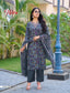Charcoal Grey Vertican Fabric Salwar Suit with Printed Dupatta - Mitra1006