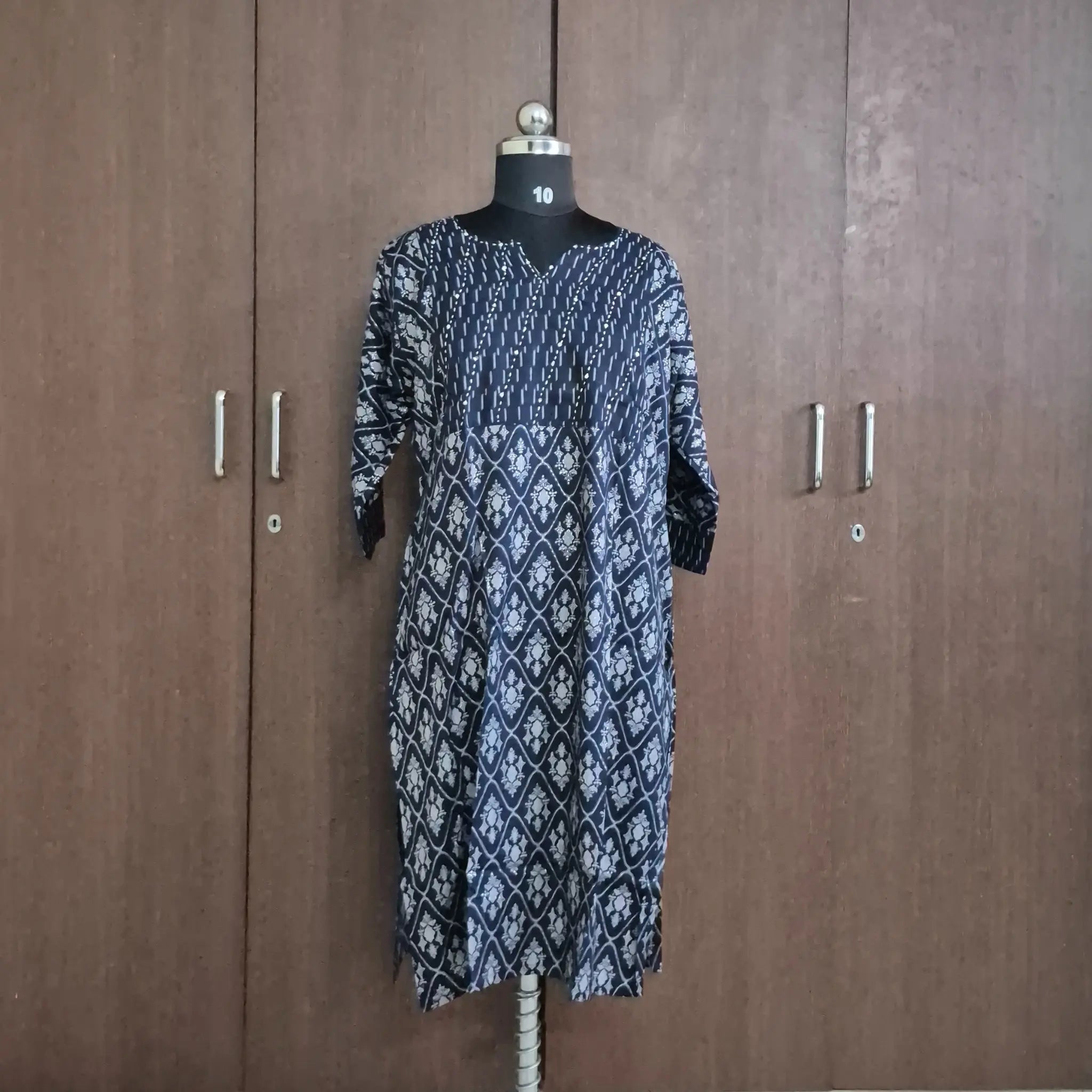 Chic Printed Rayon Kurti for Women with Foil Work & Neck Embellishment - Sabnam1006 Main image