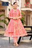 Coral Pink Floral Anarkali Suit with Embroidered Front Panel & Sequence Work Dupatta - Ganpati Geetanjali - 219 | Bavis Clothing