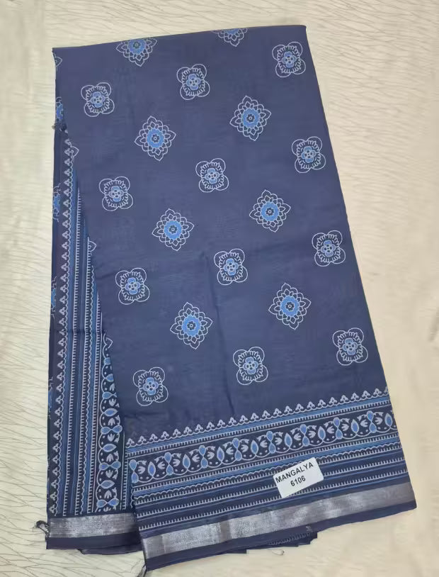 Cotton Printed Saree with Zari Border - Mangalya6106A