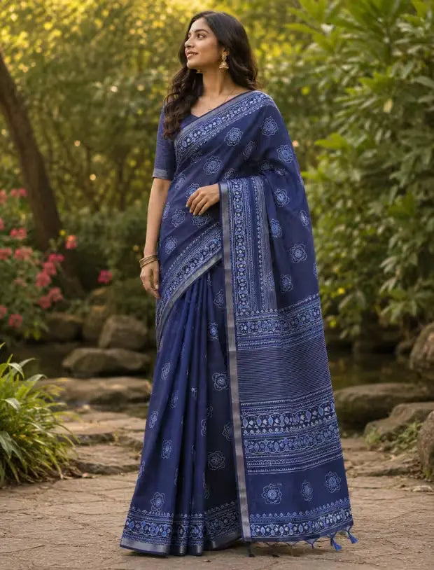 Cotton Printed Saree with Zari Border - Mangalya6106A