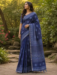 Cotton Printed Saree with Zari Border - Mangalya6106A