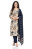 Cream Floral Printed Kurta with Navy Blue Pant & Striped Dupatta for Women | Bavis Clothing