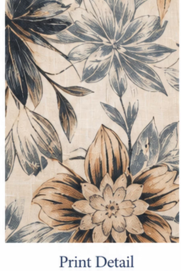 Print Detail - Cream Floral Printed Kurta with Navy Blue Pant & Striped Dupatta for Women | Bavis Clothing