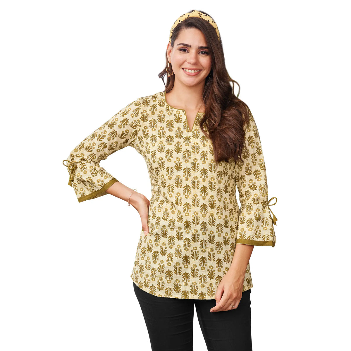 Dairy Cream Floral Butta Trendy Short Tops Main image