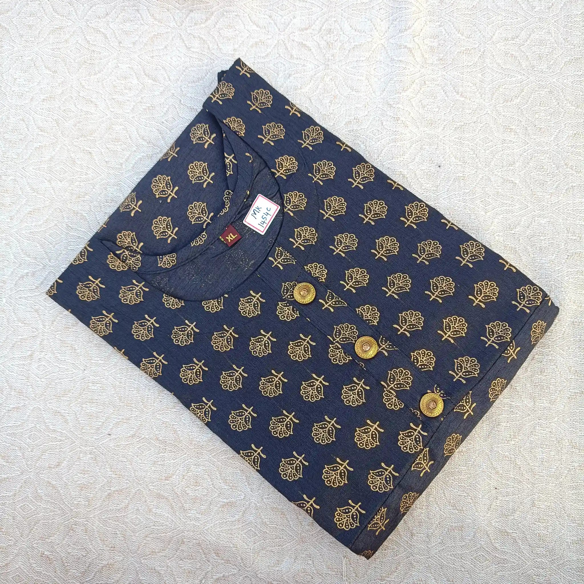 Dark Blue Butta Print Long Ghera Kurti | Stylish Ethnic Wear Main image