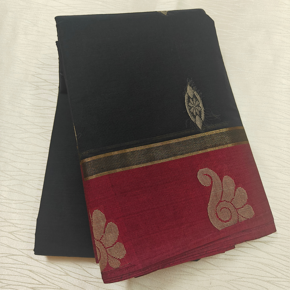 Dark Blue Cotton Saree with attached Blouse - CS03 Main image
