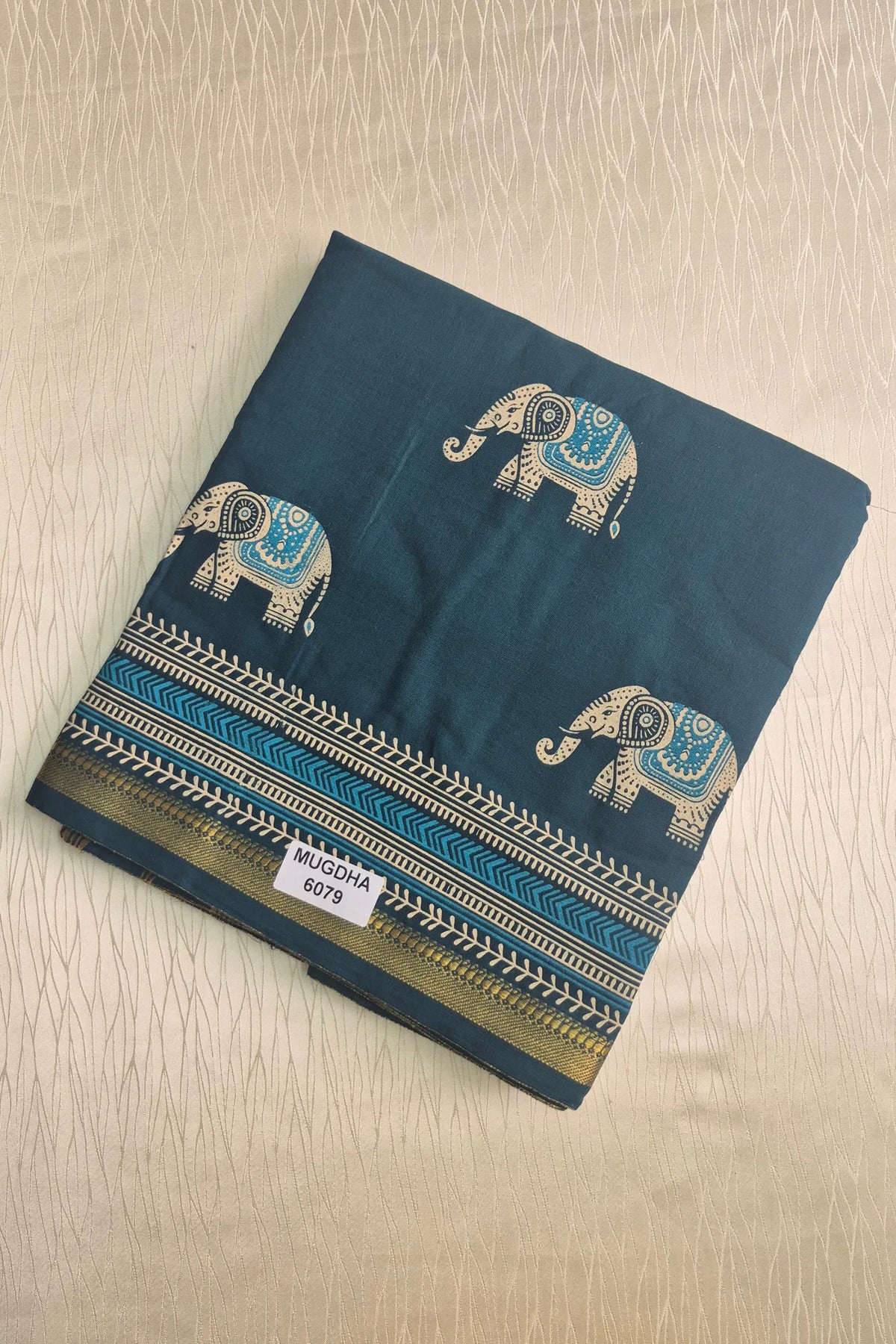 Dark Green Elephant Print Cotton Saree with Plain Blouse  Soft Daily Wear Saree for Women