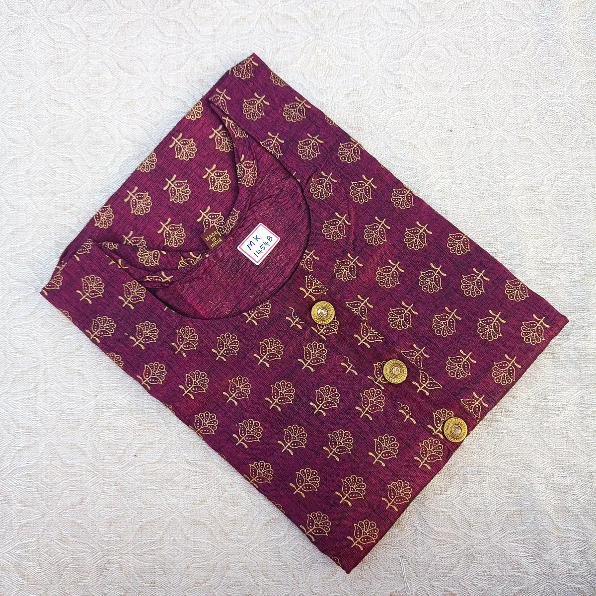 Dark Maroon Butta Print Long Ghera Kurti - MK1454B Main image