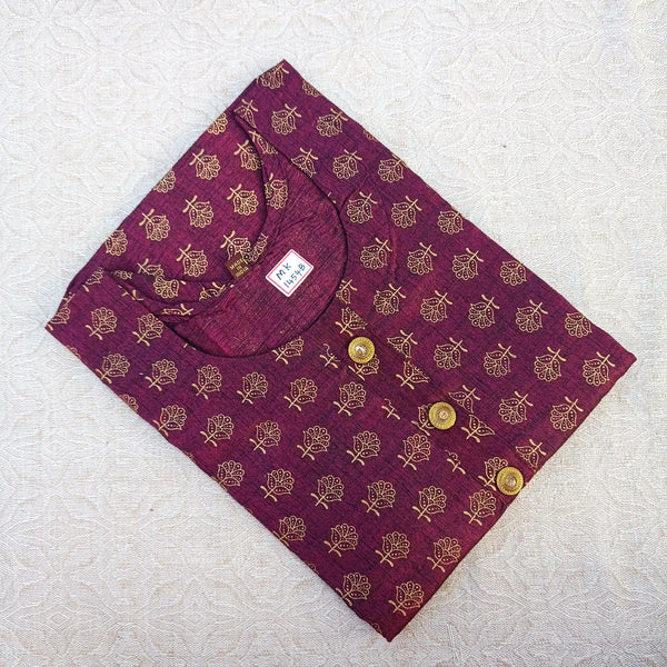 Dark Maroon Butta Print Long Ghera Kurti - MK1454B