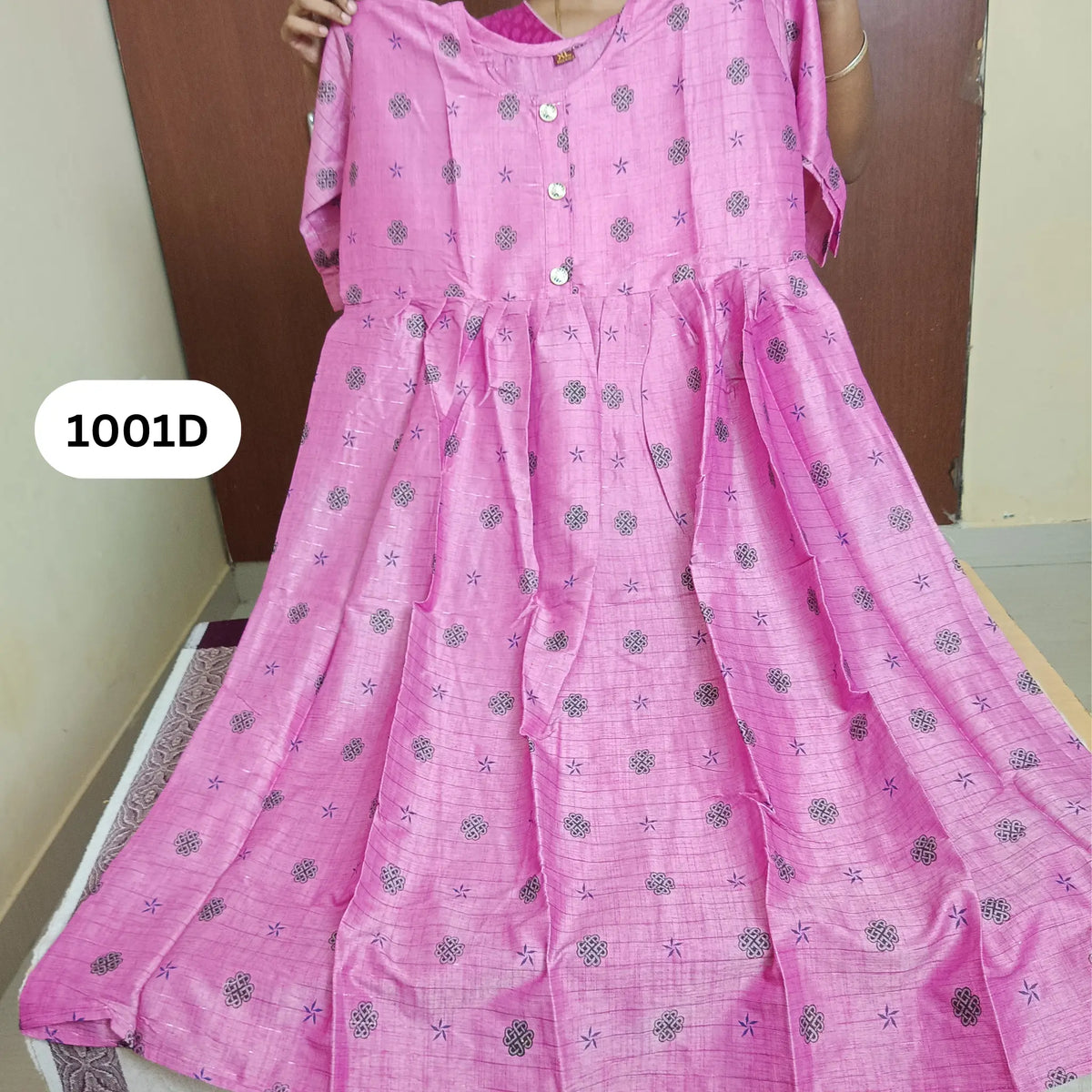 Dark Pink Flared Kurti | Silver Line Detail Main image