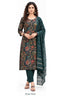 Dark Teal Printed Vertican Kurta Pant Set with Chanderi Sequin Dupatta | Bavis Clothing