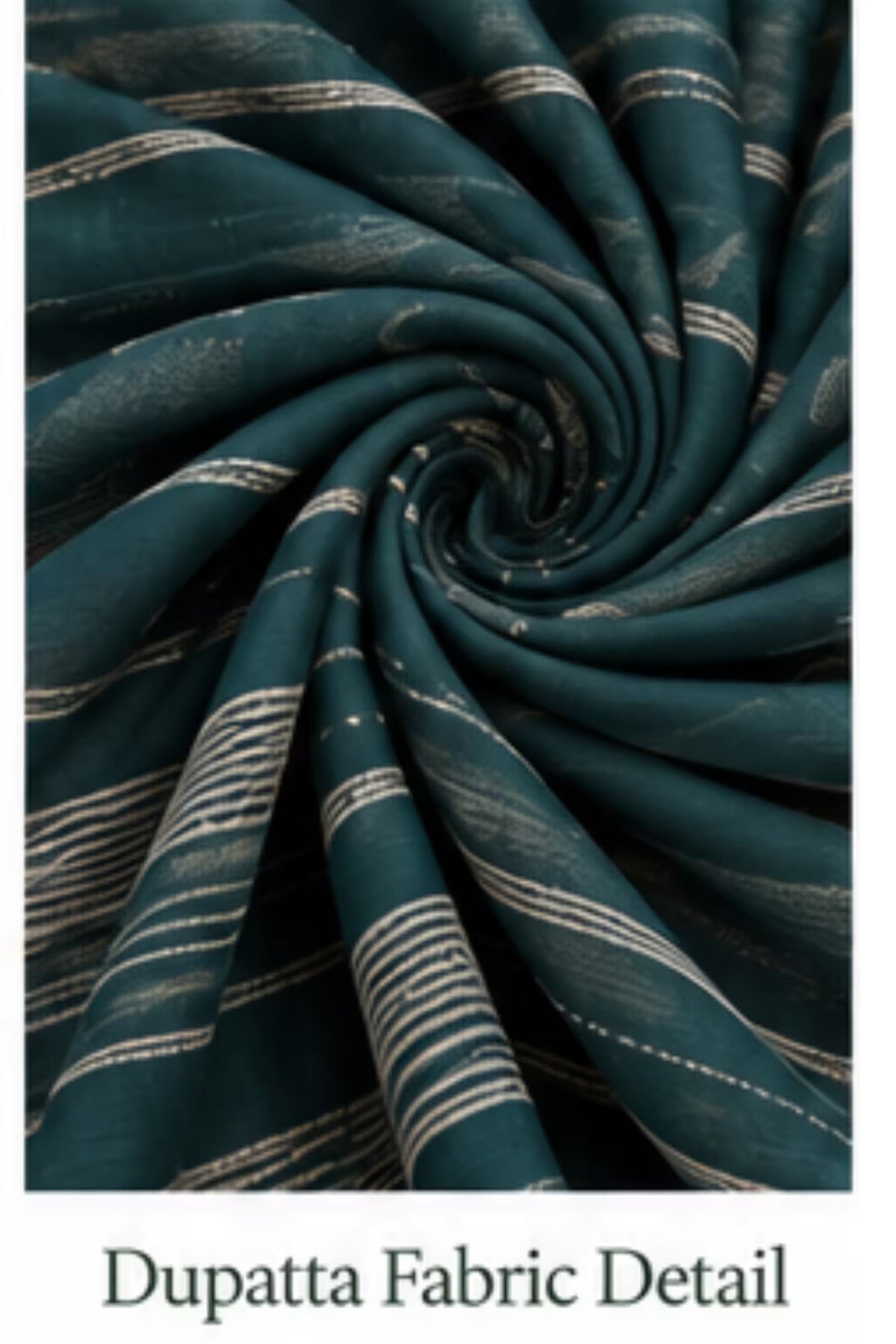 Dupatta Fabric Detail - Dark Teal Printed Vertican Kurta Pant Set with Chanderi Sequin Dupatta | Bavis Clothing