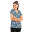 Denim Blue Floral Print Casual Short Tops