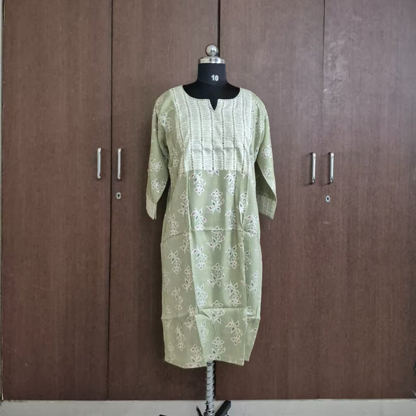 Designer Ethnic Rayon Kurti with Foil Accents and Neckline Embroidery