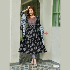 Designer Rayon Umbrella Kurti with Foil Print Pants & Dupatta MP8007