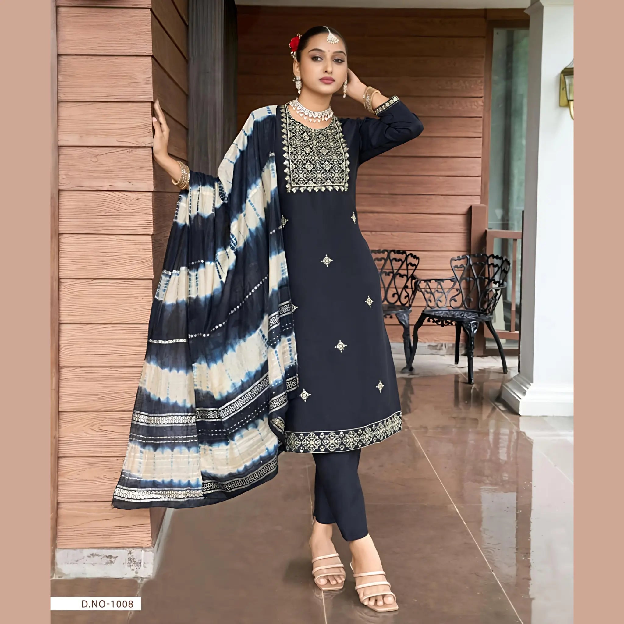 Designer Vertican Embroidery Suit with Butter Crap Lining & Dupatta Main image