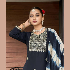 Designer Vertican Embroidery Suit with Butter Crap Lining & Dupatta