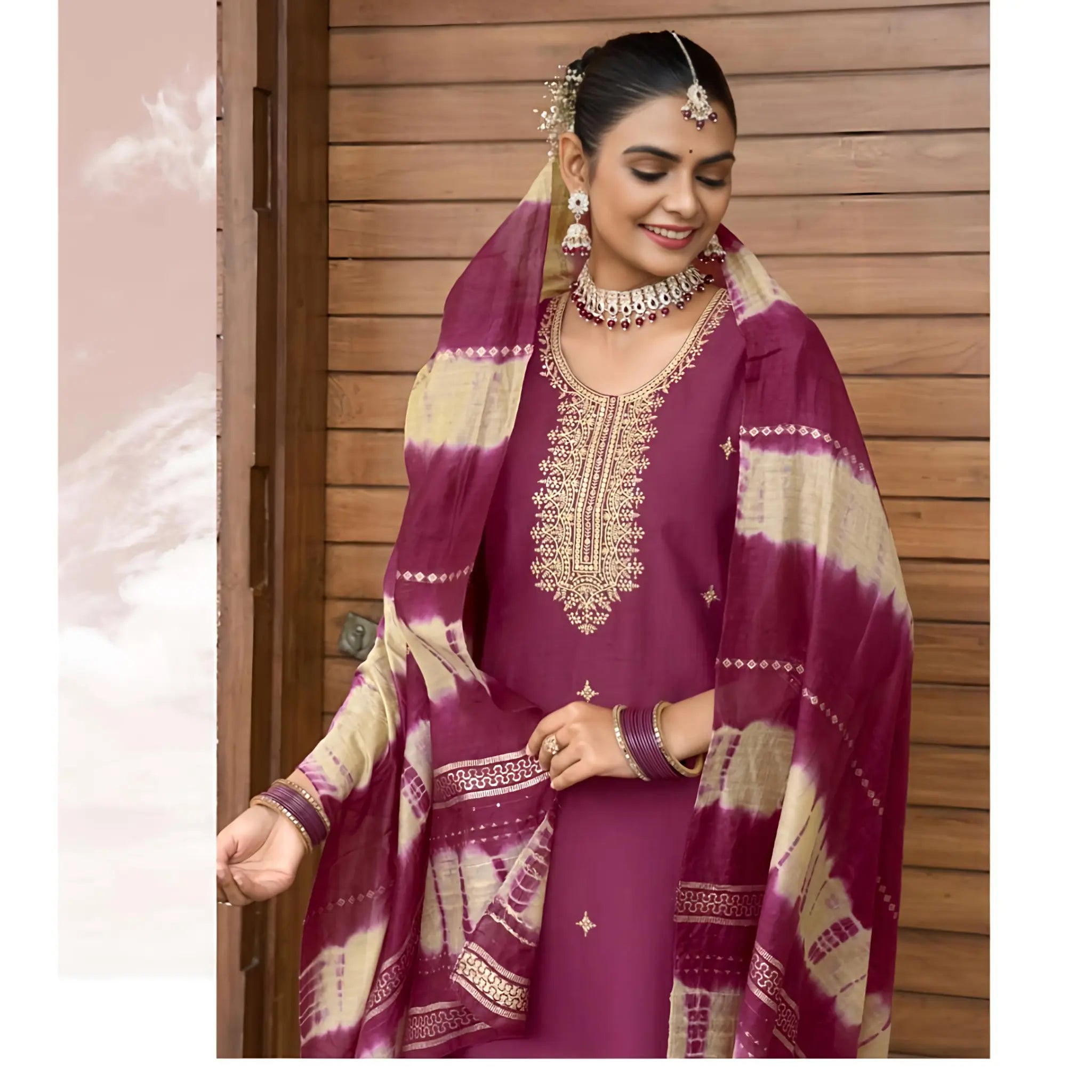 Designer Vertican Suit Set with Embroidery, Lining & Zari Sequence Dupatta Main image