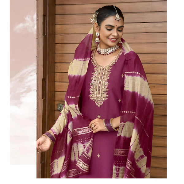 Designer Vertican Suit Set with Embroidery, Lining & Zari Sequence Dupatta