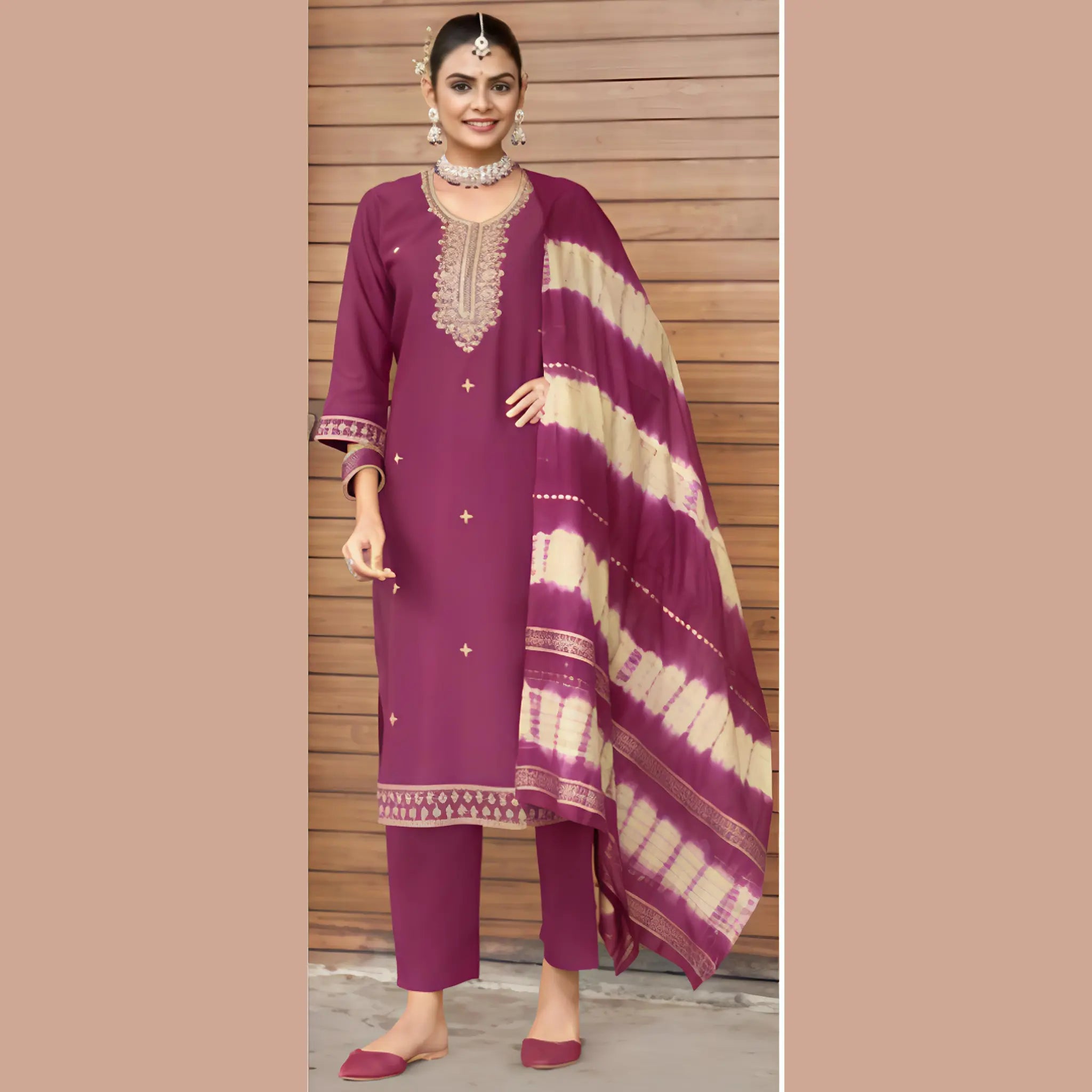 Designer Vertican Suit Set with Embroidery, Lining & Zari Sequence Dupatta
