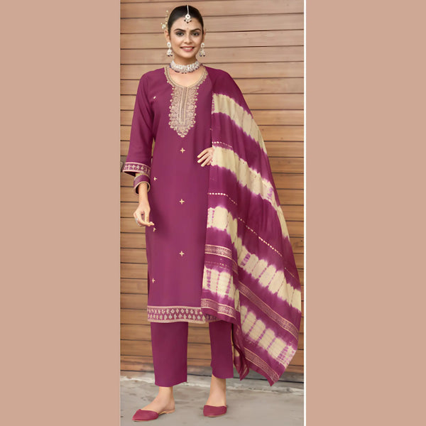 Designer Vertican Suit Set with Embroidery, Lining & Zari Sequence Dupatta