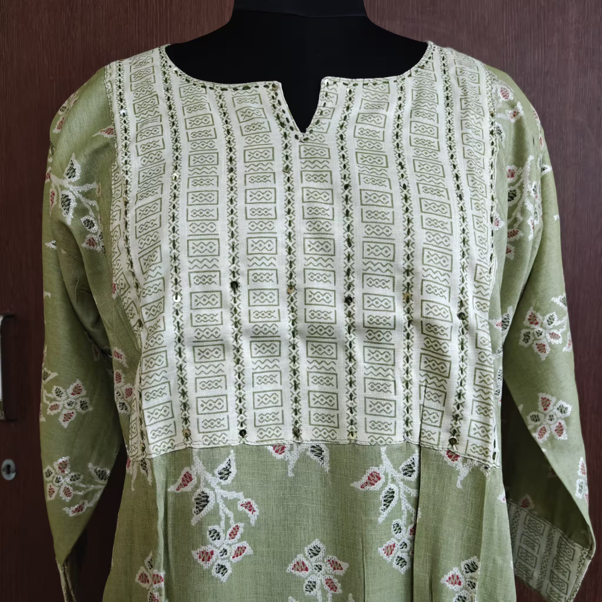 Designer Ethnic Rayon Kurti with Foil Accents and Neckline Embroidery