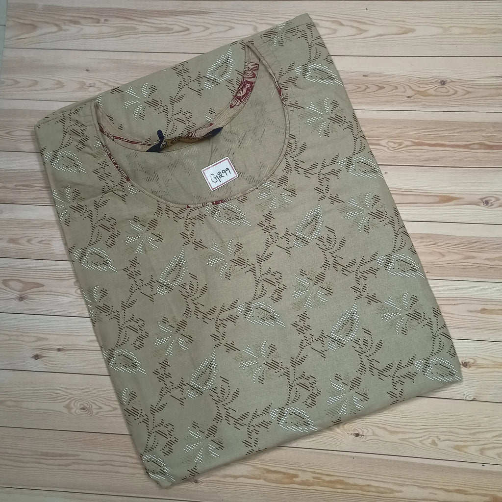 Khaki Printed Cotton Long Kurti for Women