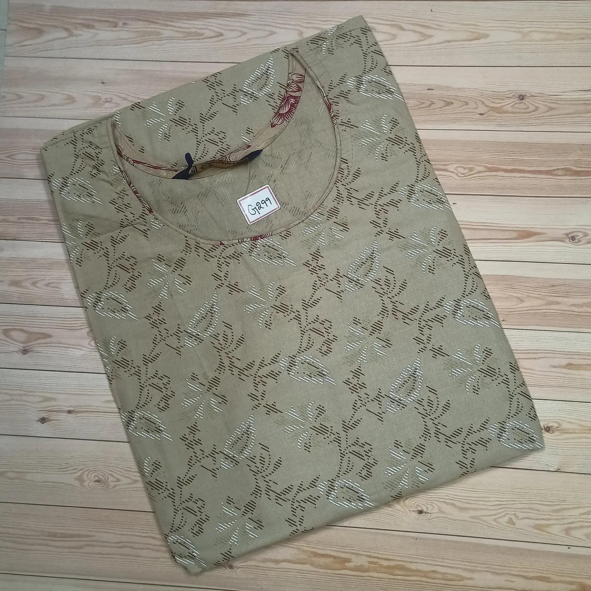 Khaki Printed Cotton Long Kurti for Women