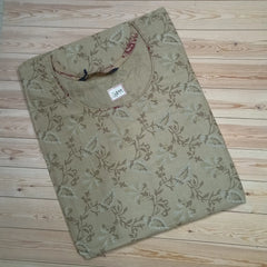 Khaki Printed Cotton Long Kurti for Women