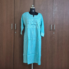 Elegant Rayon Ethnic Kurti with Foil Print and Detailed Neck Embroidery - Sabnam1007