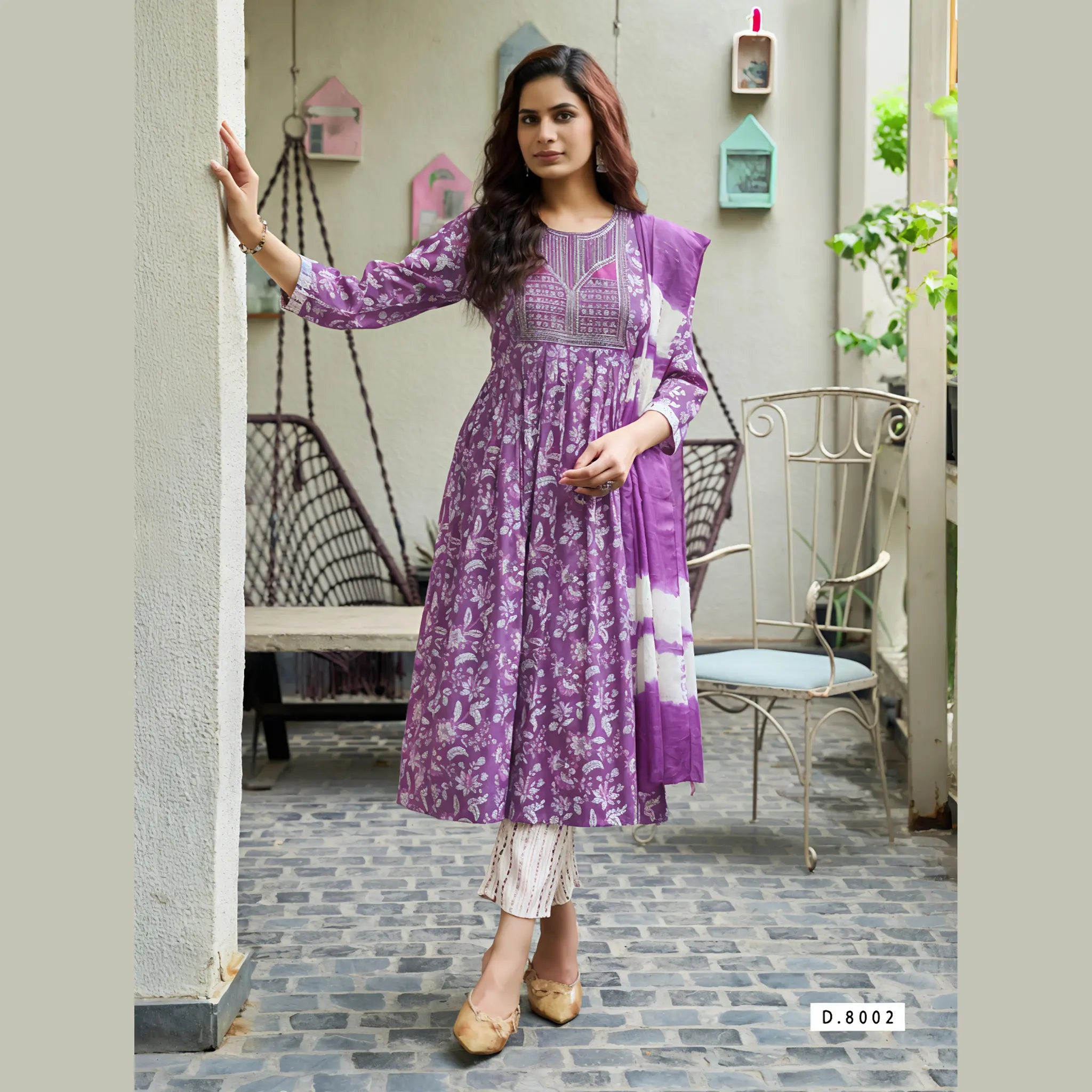 Elegant Umbrella Kurti with Rayon Foil Print Pants & Chanderi Dupatta MP8002 Main image