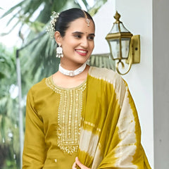 Elegant Vertican Embroidered Suit with Butter-Crap Lining & Chanderi Dupatta