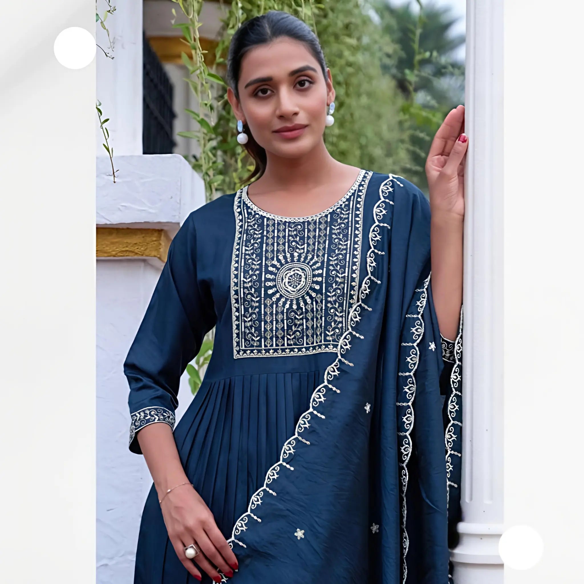 Elite Italian Viscose Embroidered Suit Set with Chanderi Arqa Dupatta