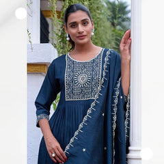 Elite Italian Viscose Embroidered Suit Set with Chanderi Arqa Dupatta