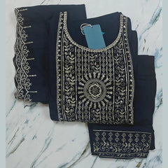 Elite Italian Viscose Embroidered Suit Set with Chanderi Arqa Dupatta