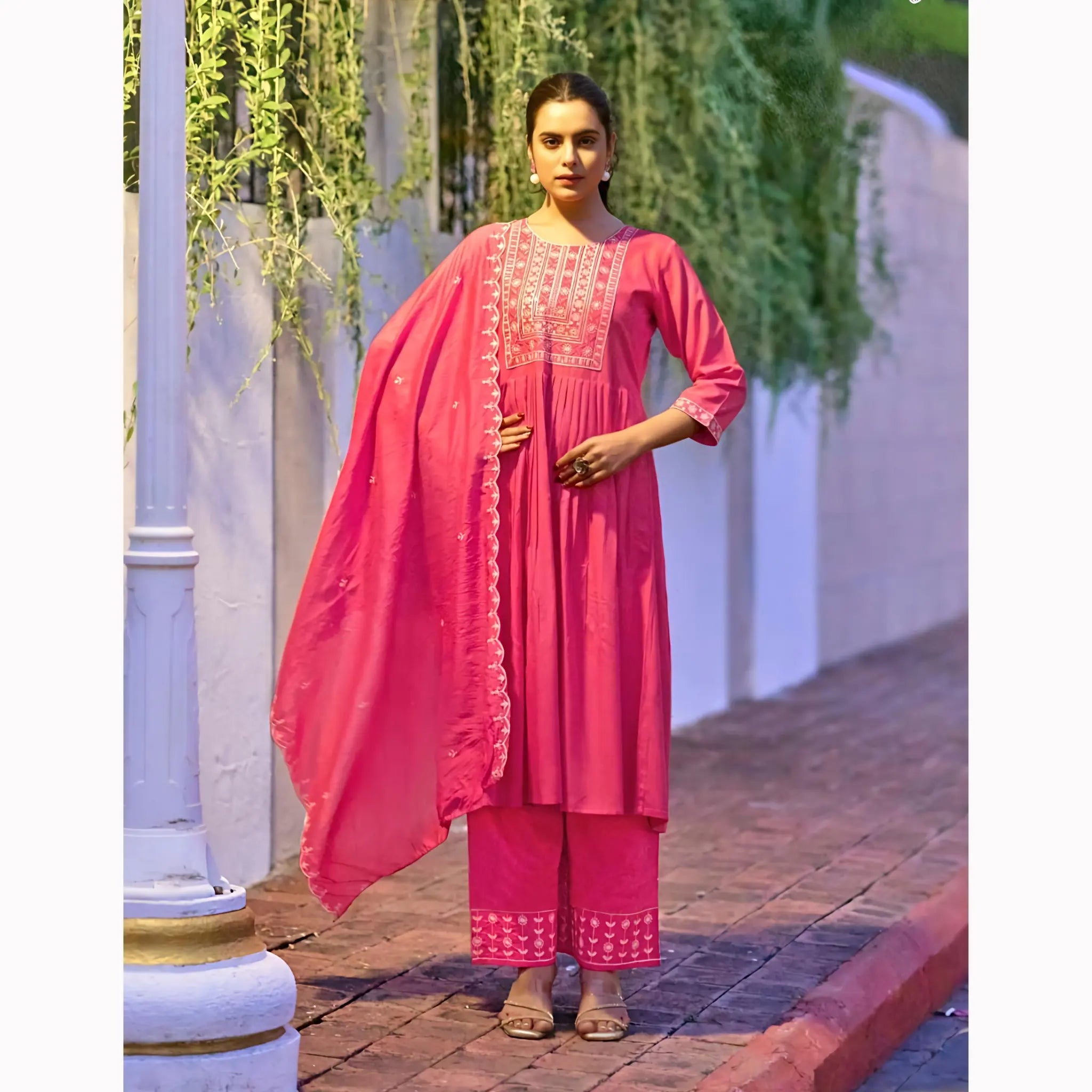 Exclusive Italian Viscose Embroidered Suit Set with Butta Chanderi Dupatta Main image