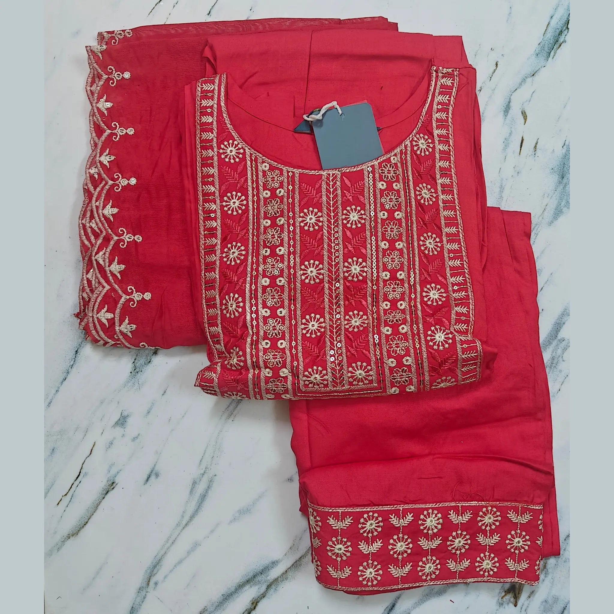 Exclusive Italian Viscose Embroidered Suit Set with Butta Chanderi Dupatta