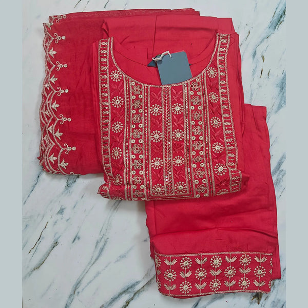 Exclusive Italian Viscose Embroidered Suit Set with Butta Chanderi Dupatta