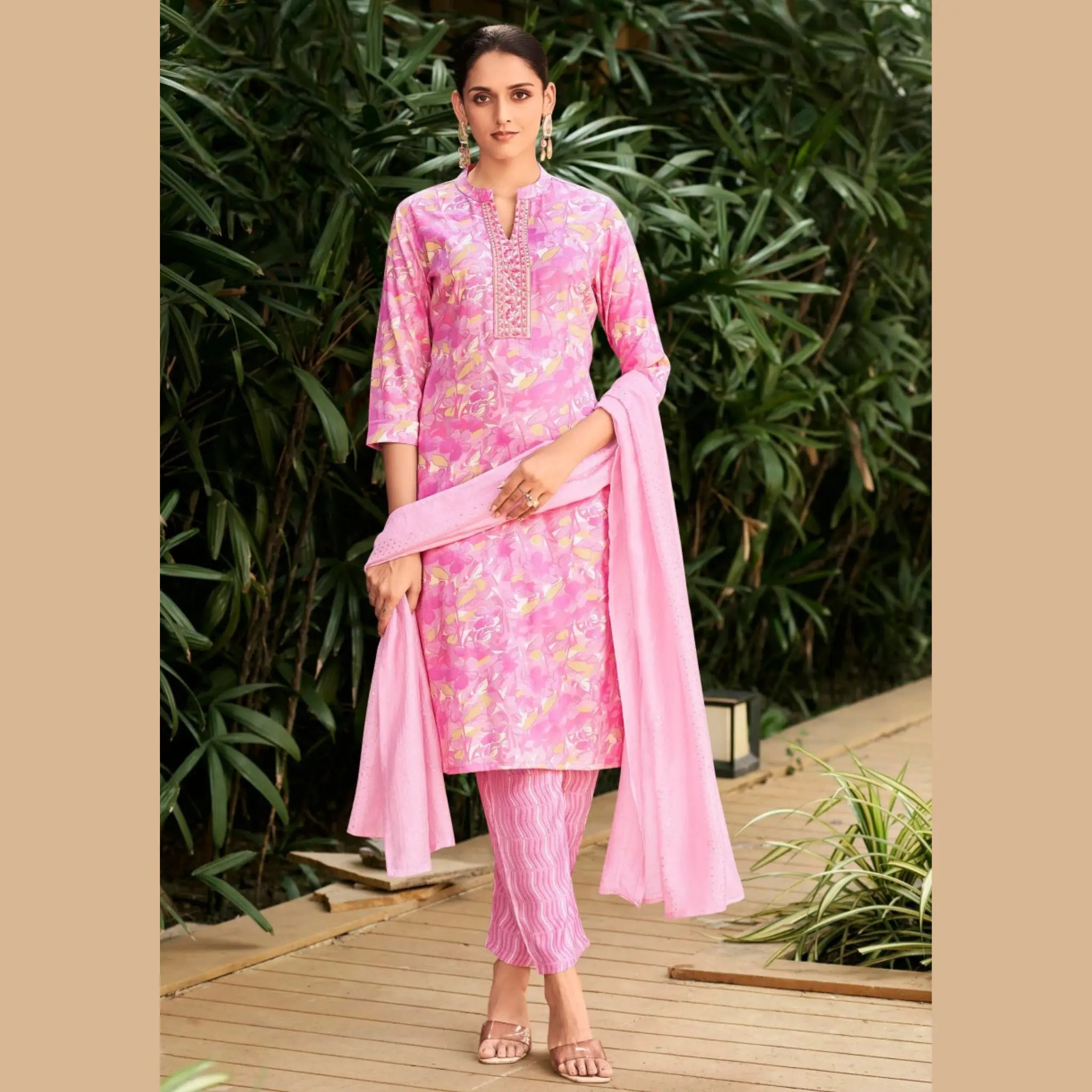 Floral Charm Pink Salwar Set with Sequence Work Dupatta  - Rashmika - GR262