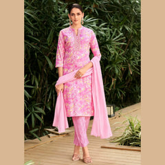 Floral Charm Pink Salwar Set with Sequence Work Dupatta  - Rashmika - GR262