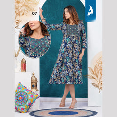 Floral Dark Blue Reyon Print Umbrella Kurti