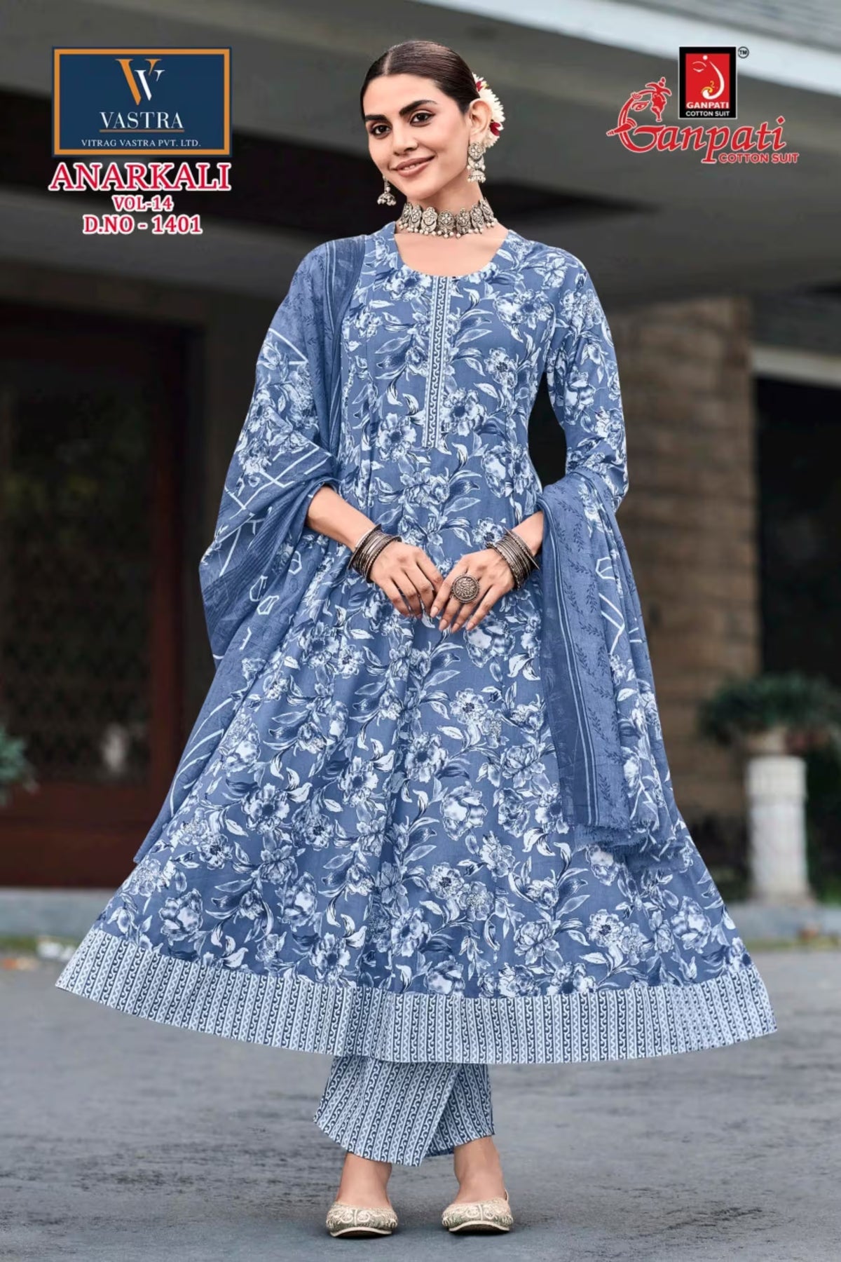 Ganpati Cotton Readymade Anarkali Salwar Suit with Straight Pant and Dupatta - GA1401