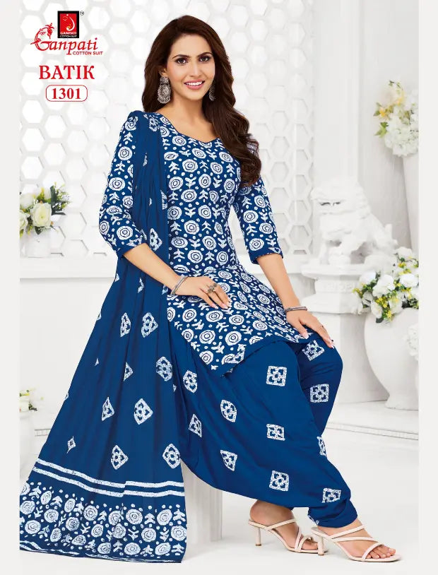 Ganpati Cotton Suit - Batik Print - Readymade Salwar Suit - Patiala Model - GB1301 Main image