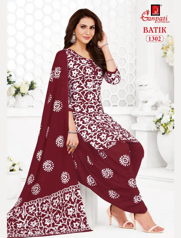 Ganpati Cotton Suit - Batik Print - Readymade Salwar Suit - Patiala Model - GB1302