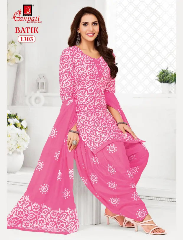 Ganpati Cotton Suit - Batik Print - Readymade Salwar Suit - Patiala Model - GB1303